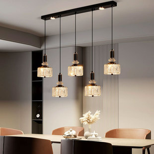 三头圆桌水晶餐厅吊灯轻奢高级感简约圆形专用长条餐厅灯吊灯 法式