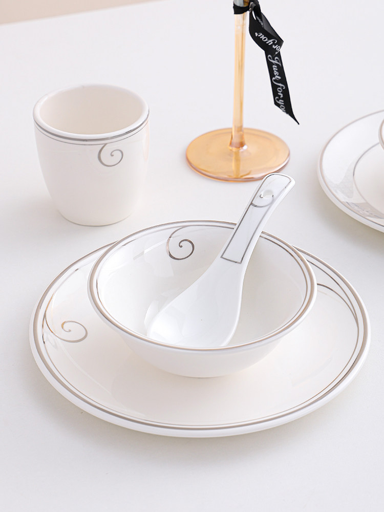 酒店摆台陶瓷餐具中式套装三件套饭店会所骨碟翅碗茶杯勺餐厅商用,餐饮具,酒店餐具,淘宝优惠券,粉丝福利购,淘宝优惠卷