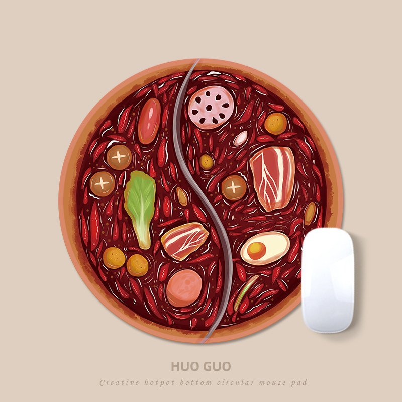 火锅锅底防水卡通圆形鼠标垫小号锁边少女可爱创意加厚办公滑鼠垫