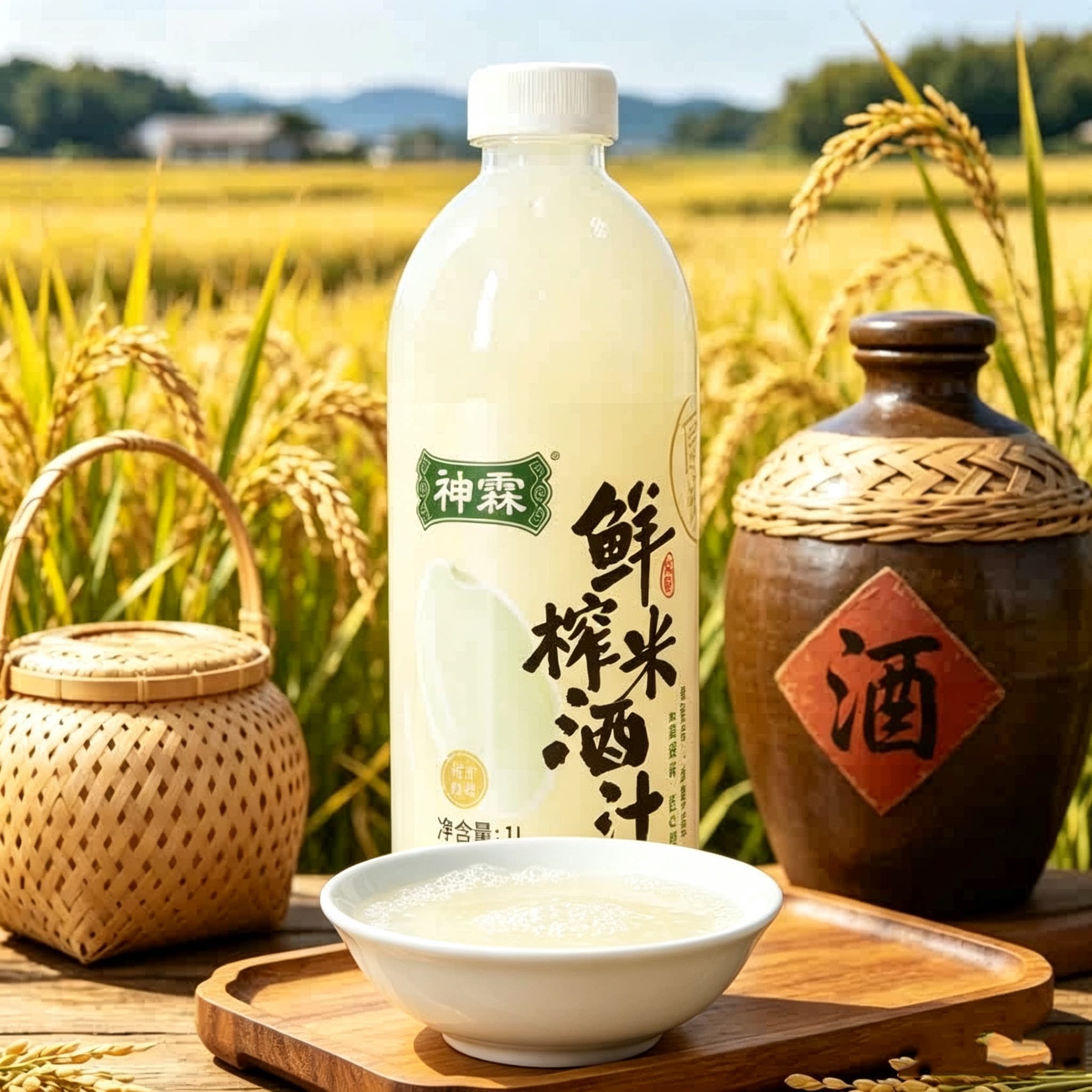 神霖鲜榨米酒汁1升大容量头道原浆鲜榨锁鲜风味饮品湖北孝感特产