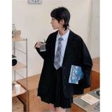 Черный милый костюм, юбка в складку, весенний комплект, по фигуре