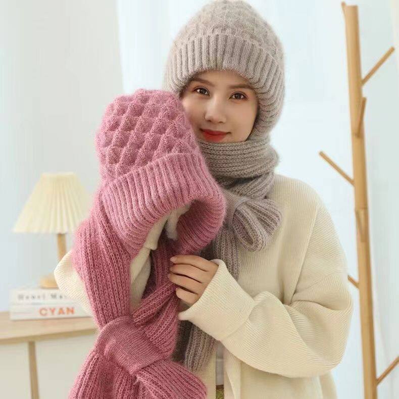 秋冬季保暖加绒加厚女士帽子围巾帽子
