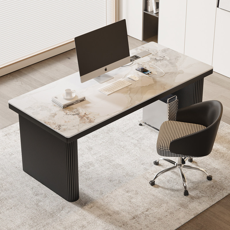 意式轻奢电脑桌家用卧室岩板书桌学生学习写字台办公老板办公桌子