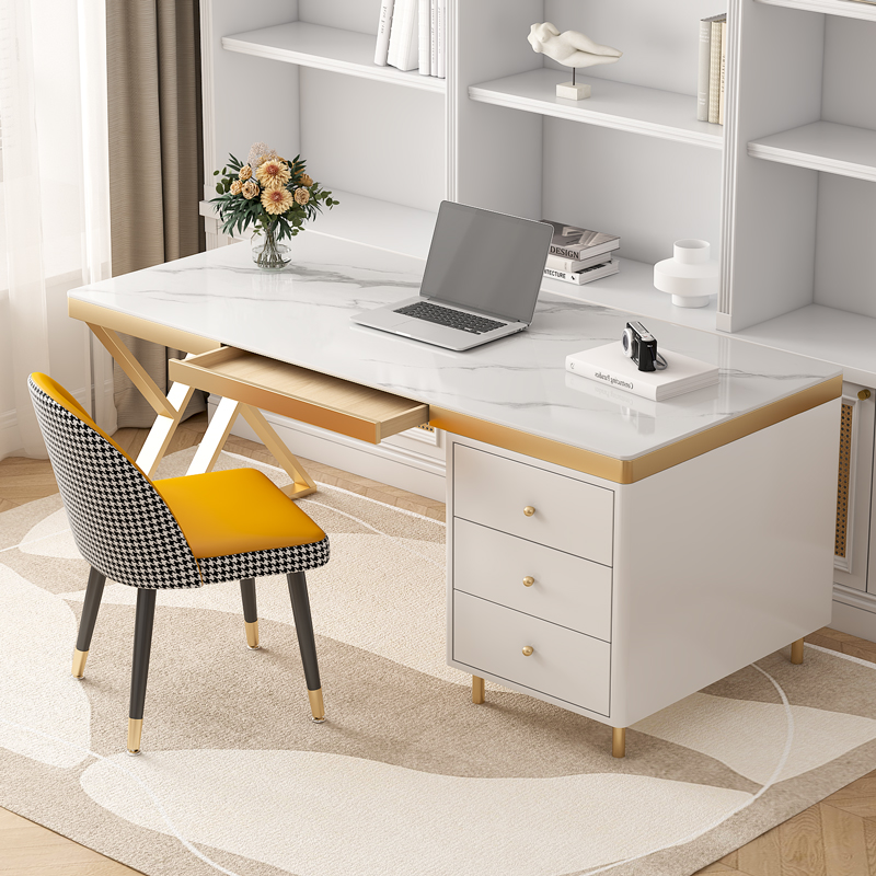 轻奢岩板书桌北欧极简小户型书房电脑桌简约现代家用办公室老板桌
