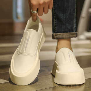 皮鞋男款春季真皮百搭高级感男士厚底增高休闲商务一脚蹬小白板鞋