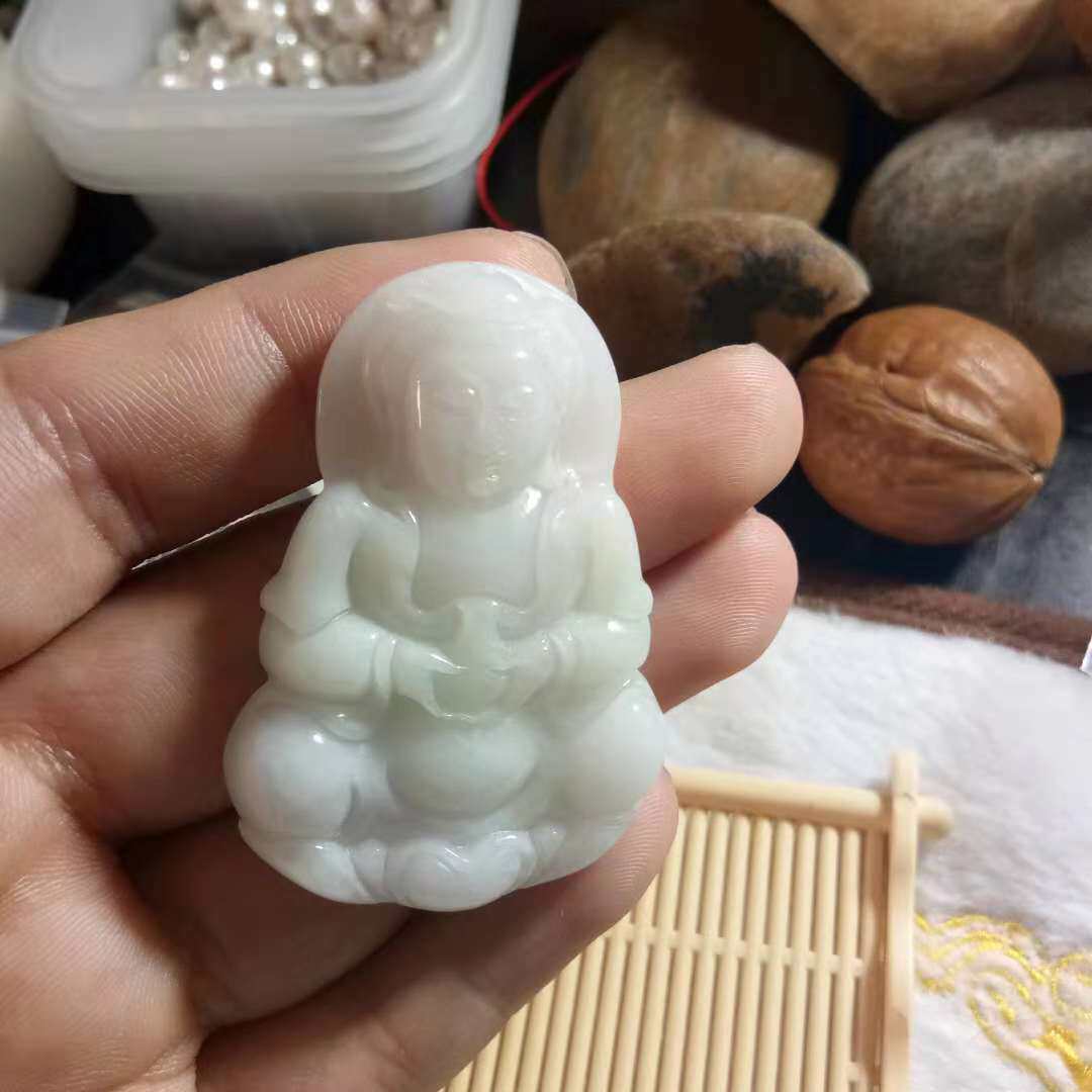 坤圣珠宝 天然翡翠A货观音玉观音吊坠翡翠观音吊坠男款大号带证书