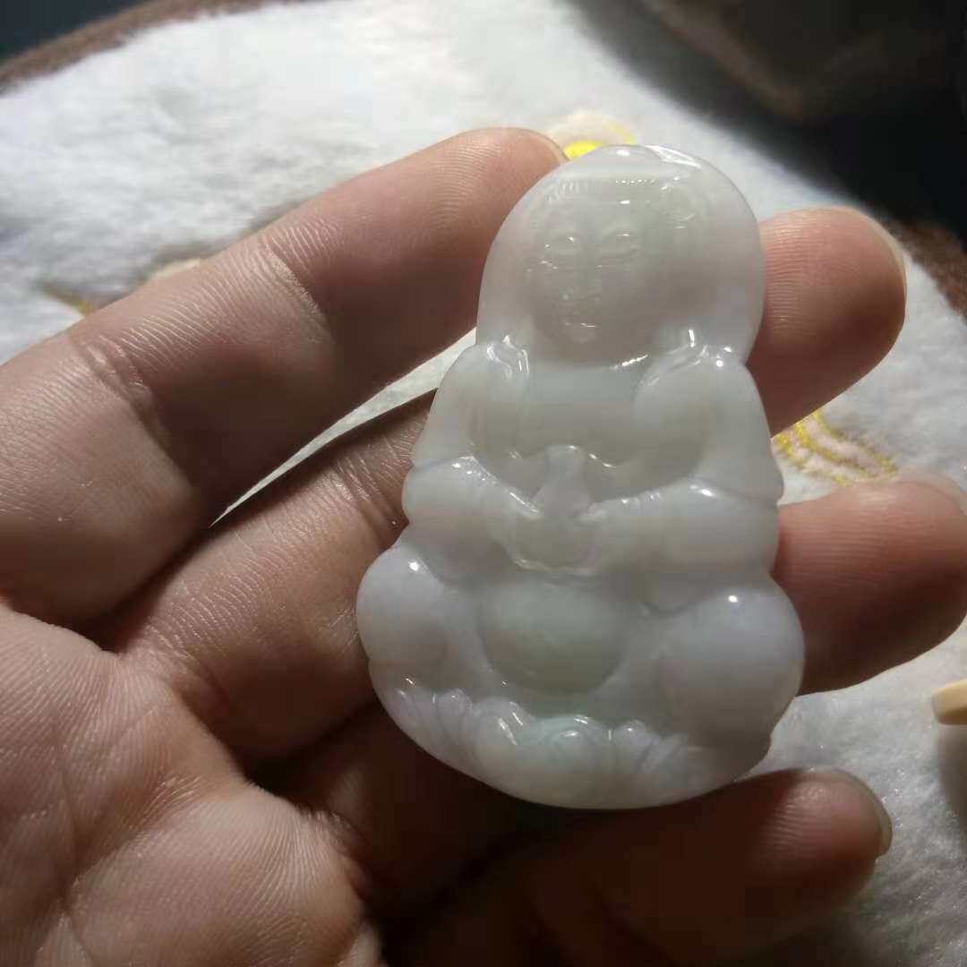 坤圣珠宝 天然缅甸翡翠A货观音玉观音吊坠翡翠观音吊坠男款大号
