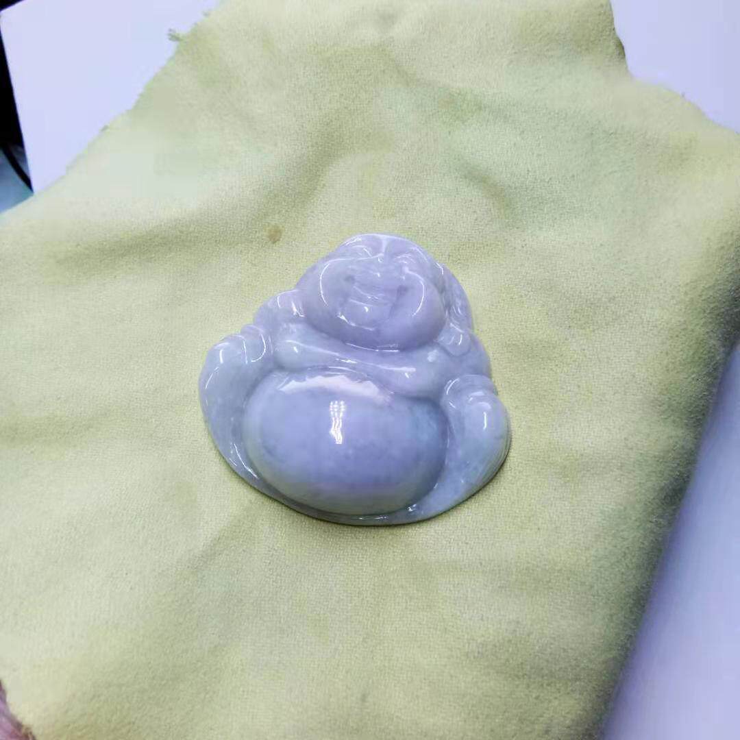 缅甸A货翡翠老坑冰糯浅紫罗兰厚装大佛公吊坠笑佛挂件坤圣珠宝