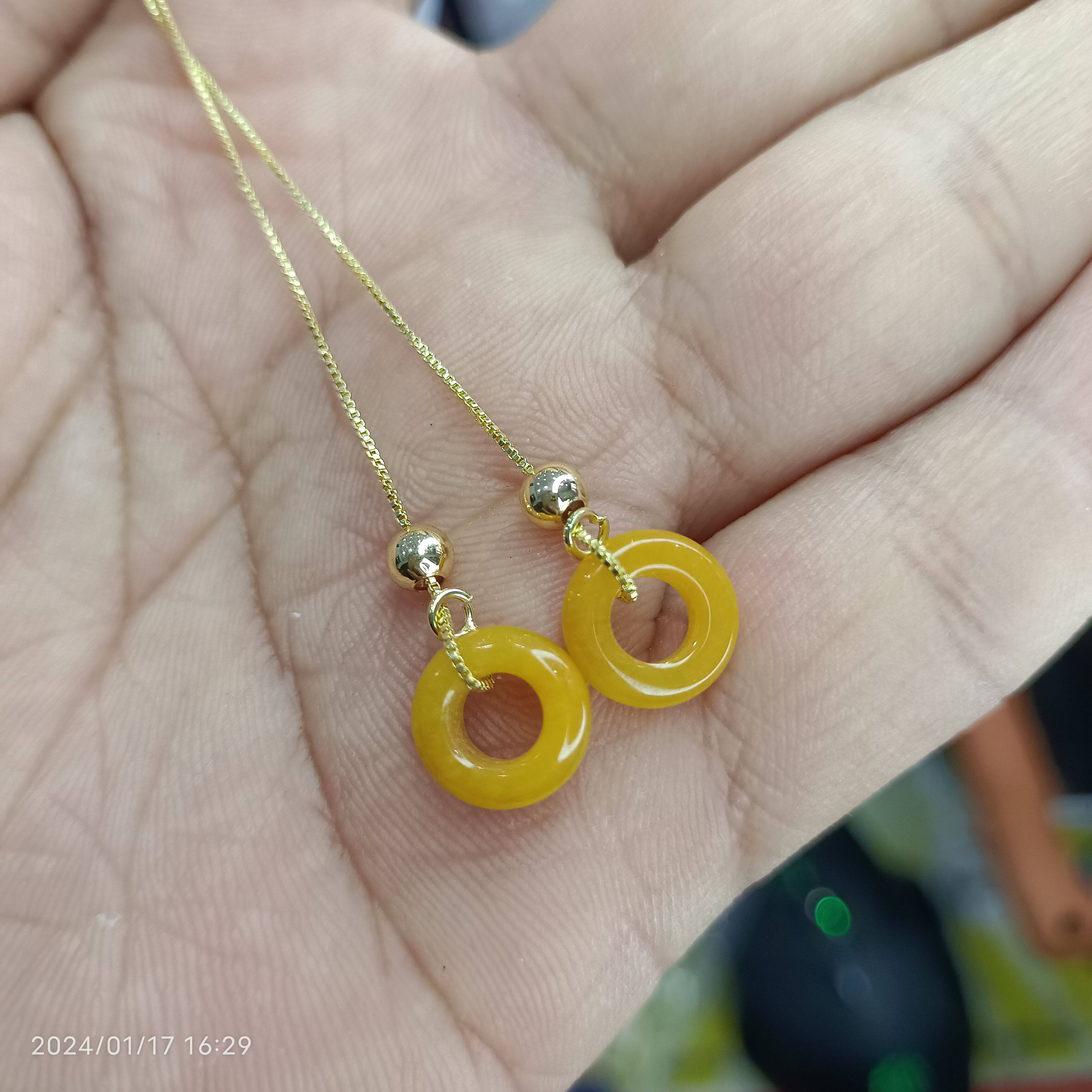 天然缅甸A货翡翠老坑冰润满黄翡平安扣耳坠耳线黄翡耳坠坤圣珠宝