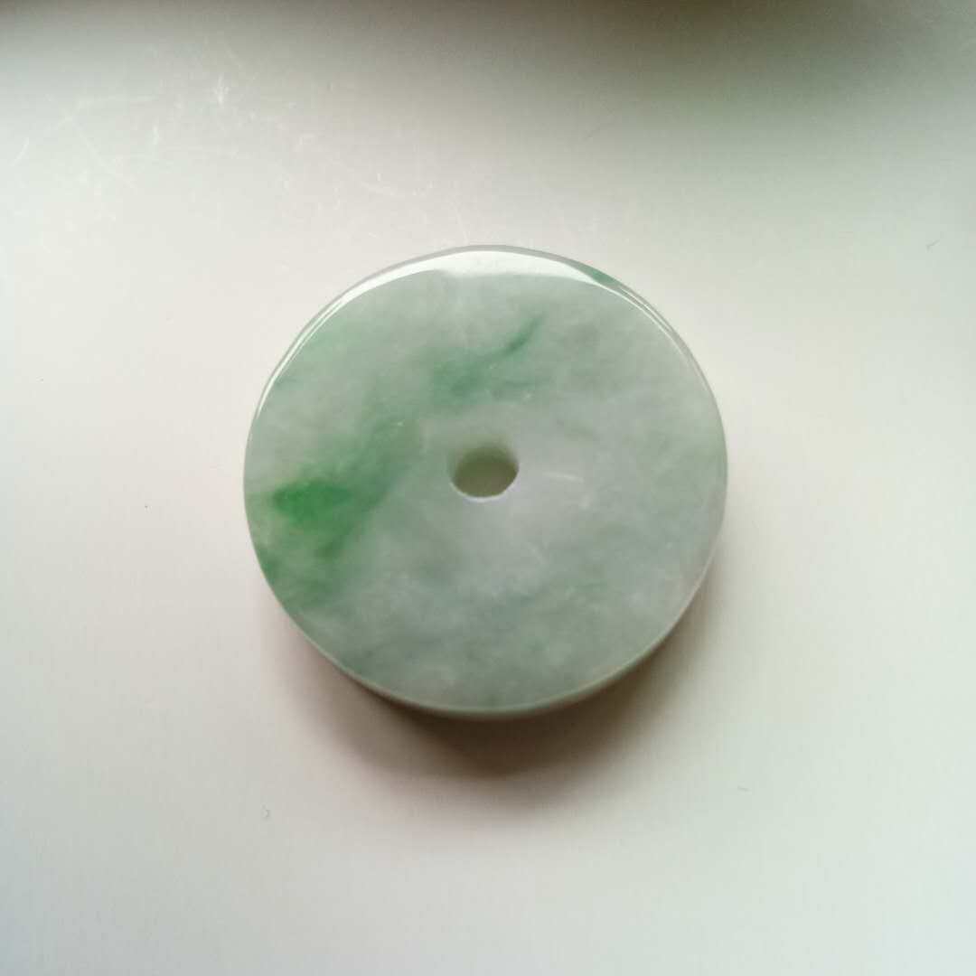 缅甸天然A货翡翠冰飘绿平安扣厚装翡翠玉扣怀古玉佩玉牌吊坠挂件