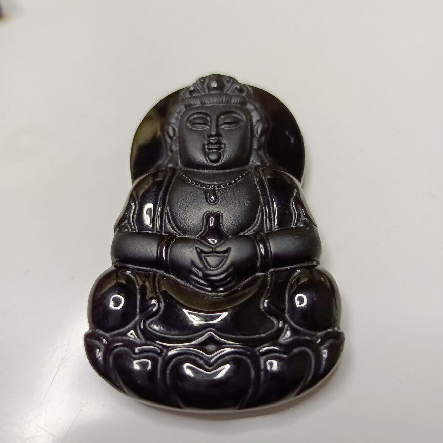 天然缅甸翡翠A货墨翠观音精工雕刻墨翠观音吊坠大师雕工坤圣珠宝