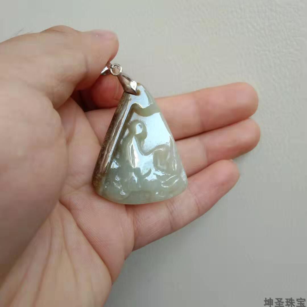 缅甸天然A货翡翠随型悟道佛牌带皮雕黄翡吊坠挂件带证书坤圣珠宝