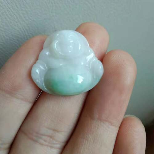 天然A货缅甸老坑飘阳绿翡翠玉佛公吊坠笑佛挂件带证书小玉坠女款