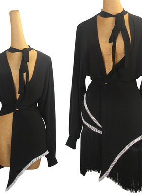 ZS拉丁舞摩登舞成人女长袖深V领外搭舞蹈服 教课表演练习上衣Y393