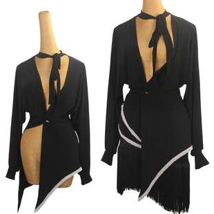 ZS拉丁舞摩登舞成人女长袖深V领外搭舞蹈服 教课表演练习上衣Y393