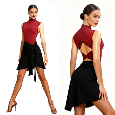 ZS亮珠裙边 拉丁舞不规则成人女半身舞蹈裙跳舞服 内置底裤 L588