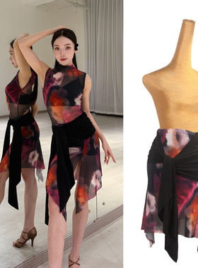 ZS落霞 拉丁舞裙不规则练习开叉成人女跳舞裙伦巴舞蹈练功服 L610