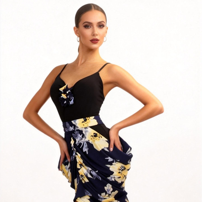 ZS度假风花朵 拉丁舞成人连体服舞蹈女士练习吊带国标舞上衣 Y392