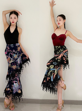 ZS绽放】拉丁舞裙后开叉长裙成人女跳舞裙桑巴伦巴舞蹈练功服L556