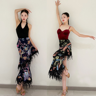 ZS绽放】拉丁舞裙后开叉长裙成人女跳舞裙桑巴伦巴舞蹈练功服L556