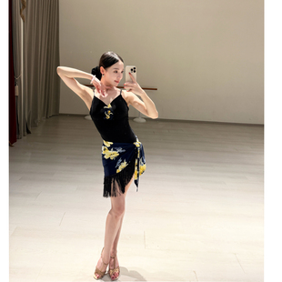 L527i 流苏臀巾练功半身裙舞蹈腰带 ZS度假风印花 拉丁舞裙一片式