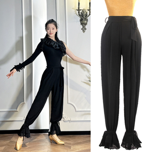 ZS阔腿缩口两种穿法 子K53 拉丁舞摩登舞蹈国标舞跳舞蕾丝口女长裤