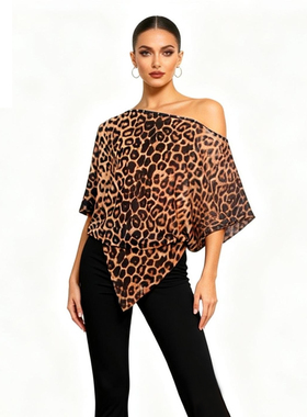 ZS豹纹网】拉丁舞国标舞女舞蹈练功服宽松练功服罩衫跳舞上衣Y402