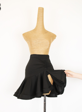 拉丁舞成人女恰恰伦巴开叉鱼骨包臀半身练习表演舞裙舞蹈服 L229