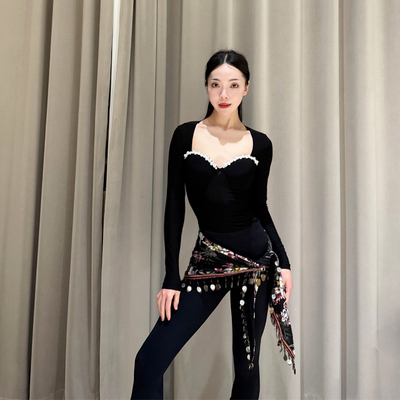 ZS双面可用 拉丁舞裙流苏腰带国标舞练功服舞蹈跳舞臀巾腰封 L560