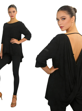 ZS 双扣美背】拉丁舞裙宽松上衣国标舞蹈练习练功服女连衣裙 L574