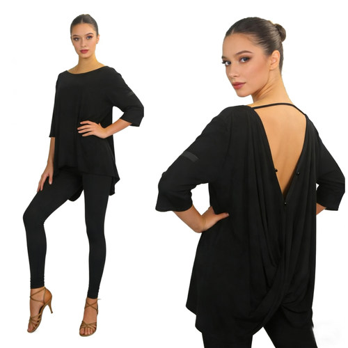 ZS 双扣美背】拉丁舞裙宽松上衣国标舞蹈练习练功服女连衣裙 L574