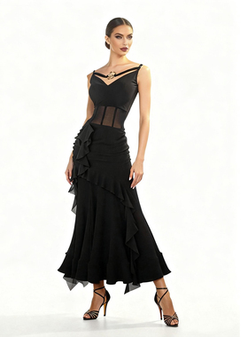 ZS 摩登舞服气质半身成人女国标舞艺考裙舞蹈练习鱼尾长舞裙 M42