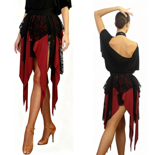 ZS蕾丝碰撞 拉丁舞裙不规则练习成人女跳舞裙舞蹈桑巴练功服 L620