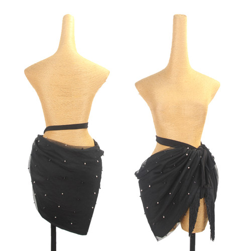 ZS双面可用】拉丁舞服一片式短臀巾流苏女练功服练习半身裙 L563