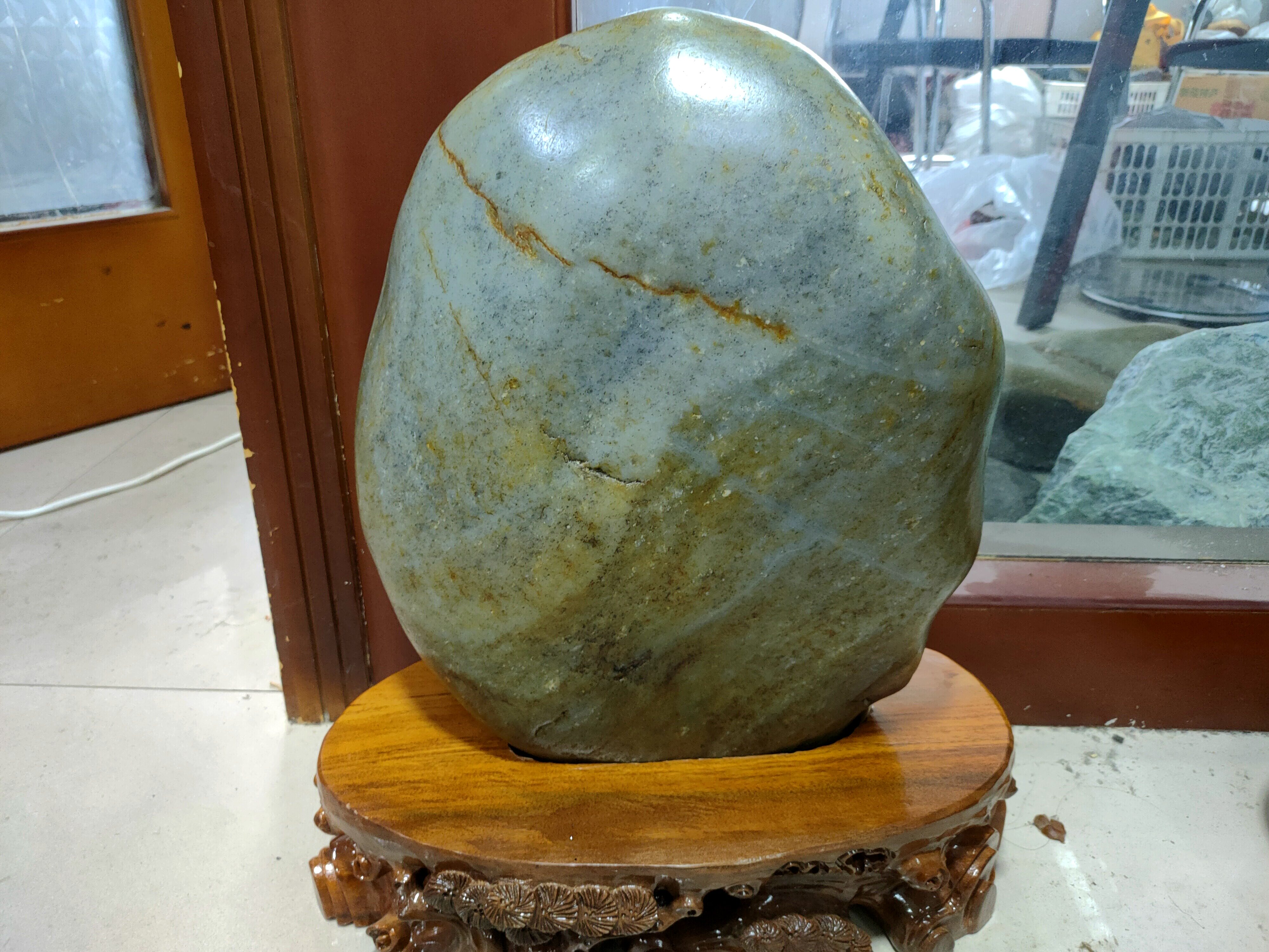 新疆和田玉青花籽料原石真皮芝麻玉籽玉大摆件镇宅欣赏重器52斤