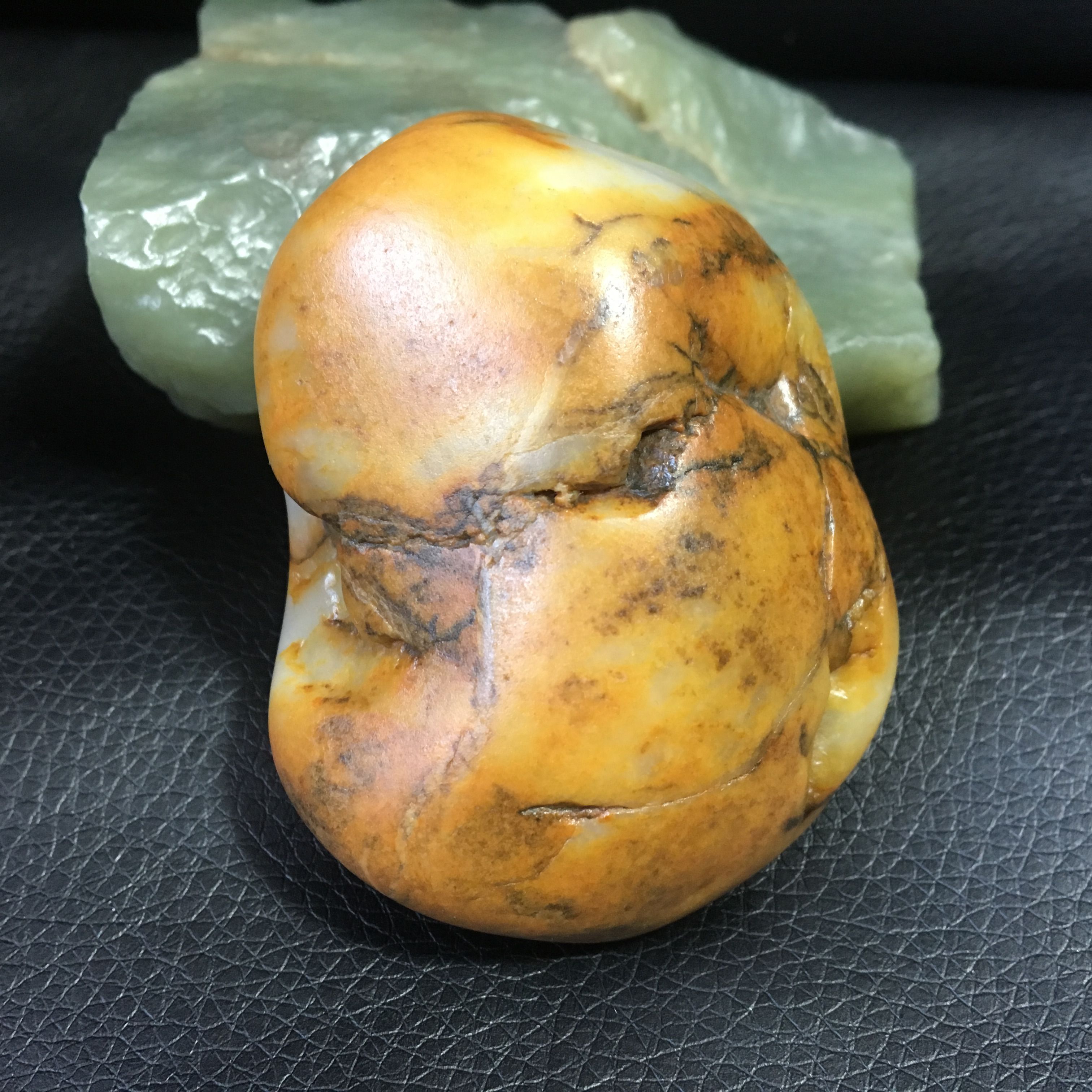 葫芦娃 新疆和田玉黄沁石包玉黄玉籽料原石135克好肉真皮黄玉小籽