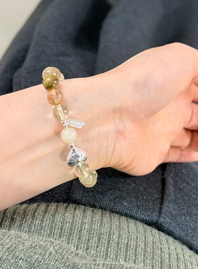 925纯银lucky爱心发晶串珠手链女简约新中式设计百搭心形手饰B648