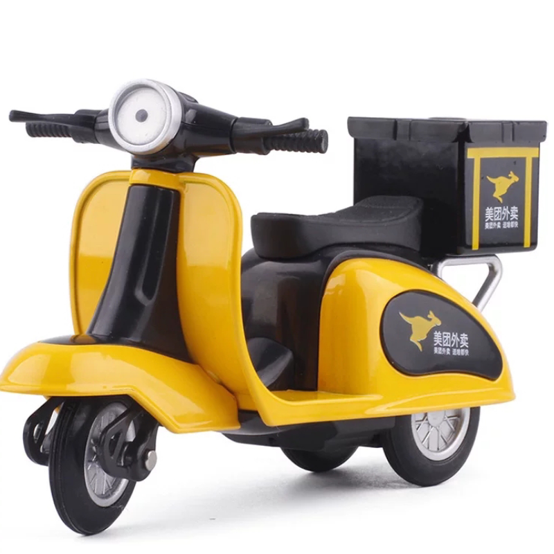 美团百度外卖饿了么送餐车模型合金三轮摩托车快递车儿童男孩玩具