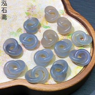 QQ0942 天然和田玉烟紫环环相扣吊坠冰美人乾坤玉13mm手工雕玉环