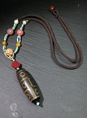 ZZ0816 九眼天珠玛瑙吊坠项链47/13mm藏式民族风男女项链配饰