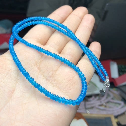T789 天然蓝磷灰石刻面锁骨链项链约3-4mm长链baby链小米珠