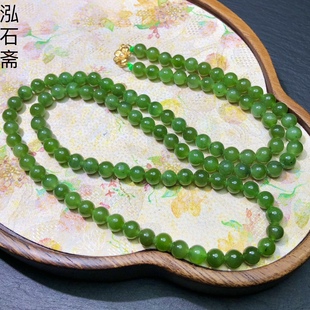 YY0517 天然和田玉碧玉项链约6mm乌兰海s925银长度约60cm毛衣链