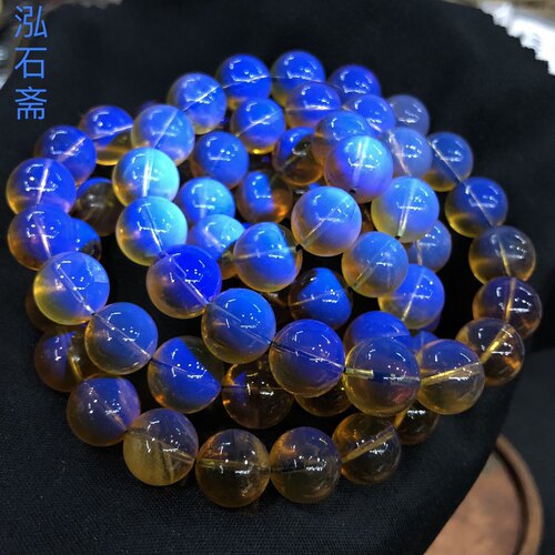 1A247 天然蓝珀手链串琥珀圆珠10-11mm蓝光金珀盘玩首饰礼物女