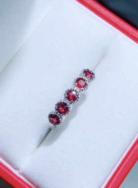 BB0948 天然石榴石戒指排戒酒红色简约精致彩宝轻奢红色活口戒