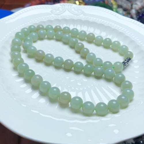 J642 天然和田玉且莫蓝项链约7-8mm妈妈链锁骨链新疆料