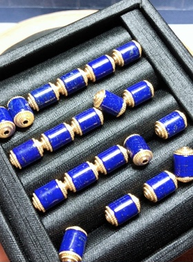 ZZ0621 天然青金石路路通吊坠手链配件13x8mm925银桶珠 帝王青