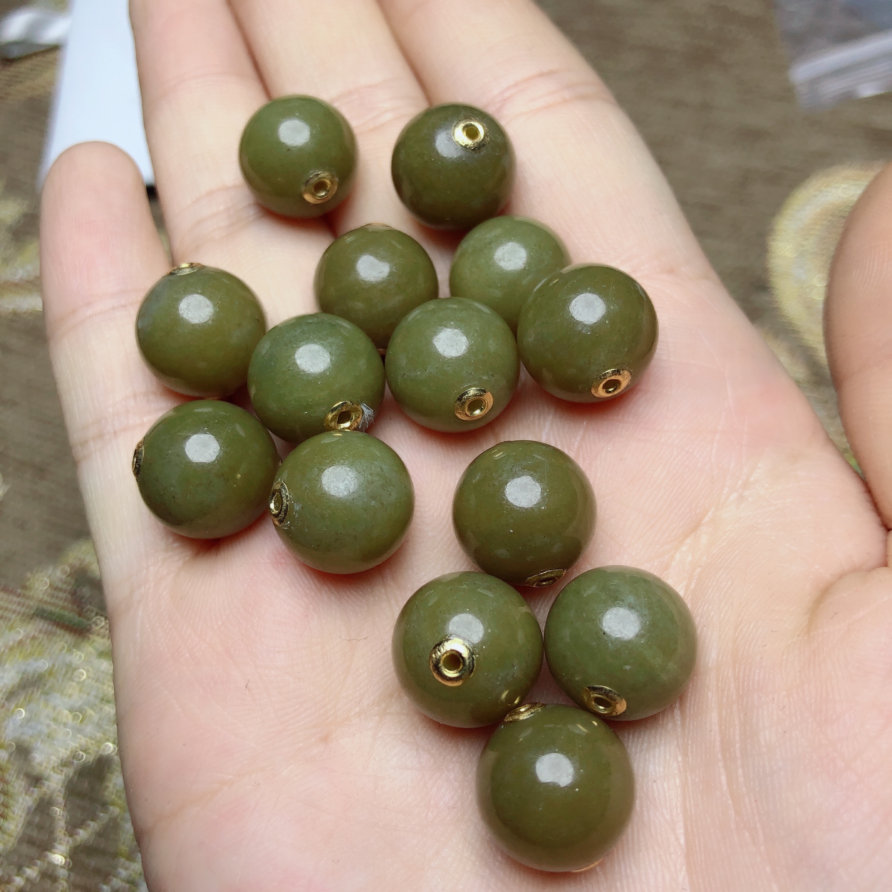 泓石斋 天然和田玉糖玉圆珠路路通18k金贴片项链锁骨链约12毫米