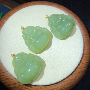 P380 天然和田玉黄口佛公吊坠18k金青黄口新疆若羌大肚佛25mm