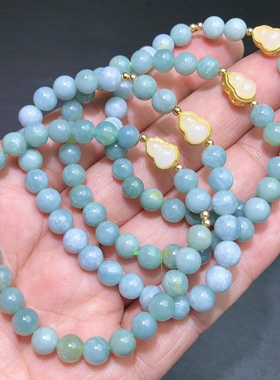 ZZ0330 天然A货翡翠手链蓝水葫芦款6mm单圈手串男女首饰礼物危料