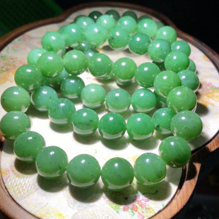 VV0009 天然和田玉碧玉手链12mm乌兰海手串单圈俄料男女礼物